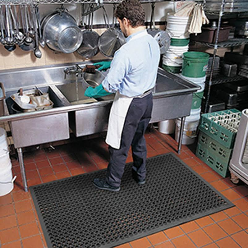 Rubber Drainage Mat, 3' Width x 10' Length, Black N3788