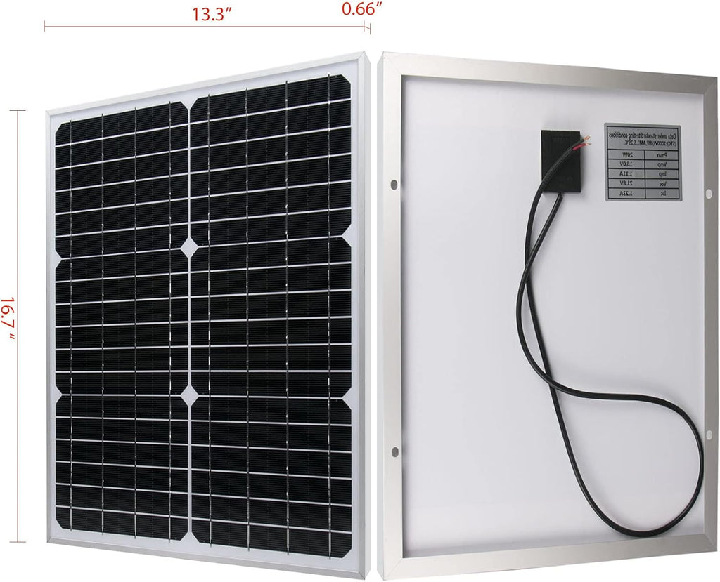 20W 12V Monocrystalline Solar Panel Battery Charger Kit with 10A Charge Controller + Extension Cable Pack of 2 B85659