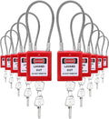 10 Red Keyed Alike Steel Cable Lockout Padlock Set T178738