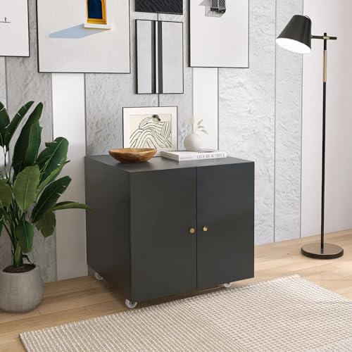 Black Small Rolling Printer Stand with Storage and Adjustable Shelf S727793