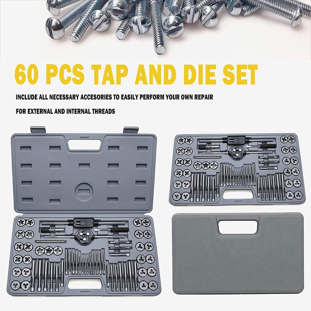 60 Piece Metric & SAE Tap and Die Tool Set with Storage Case O30848