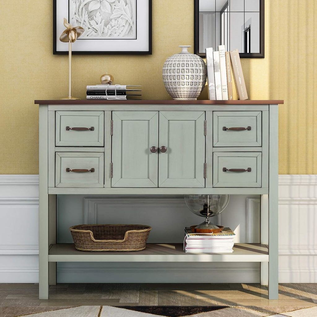 Light Green 6 Drawers Sideboard Console Table with Cabinet and Bottom Shelf U172789