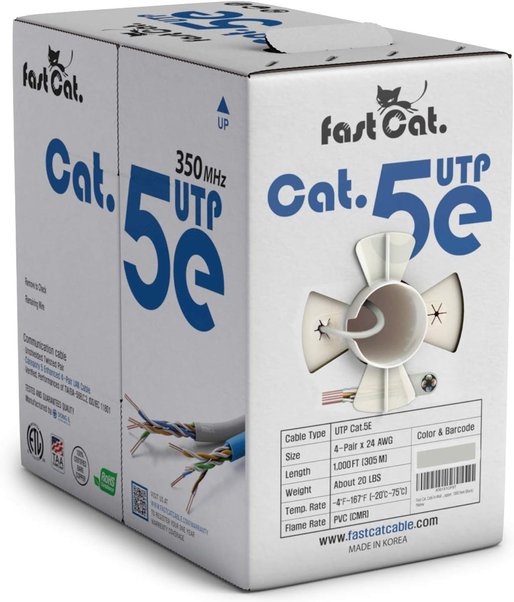Cat5e Ethernet Cable 1000ft - 24 AWG CMR Bare Copper UTP LAN Cable (Orange) D4072