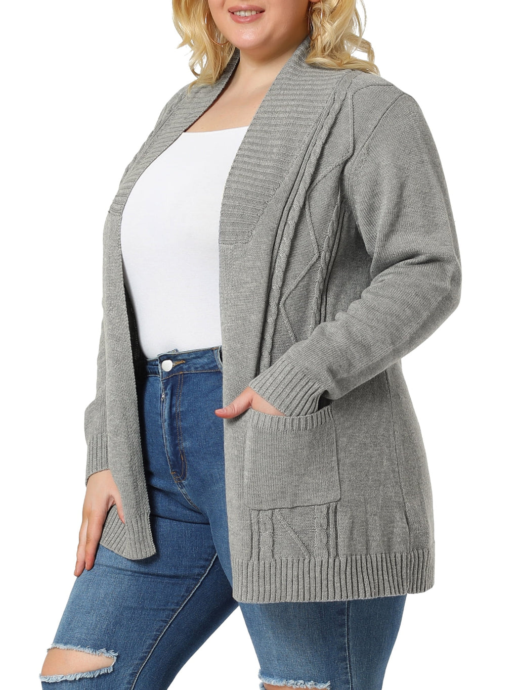 Plus Size Open Front Long Sleeves Kimono Cardigan V1390