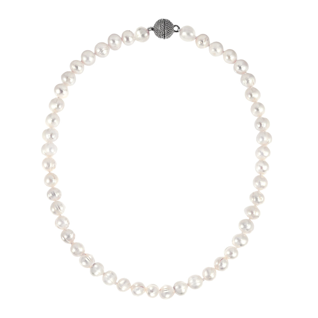 Natural Freshwater White Pearl Sterling Silver Necklace K12005