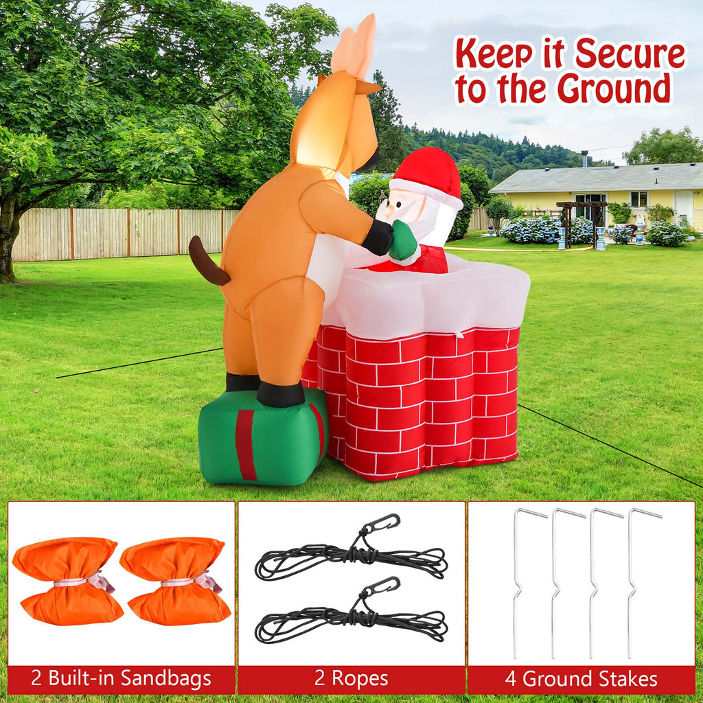 5 FT Christmas Inflatable Santa Claus Climbing Chimney Reindeer C67714