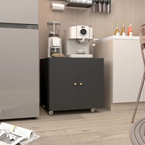 Black Small Rolling Printer Stand with Storage and Adjustable Shelf S727793