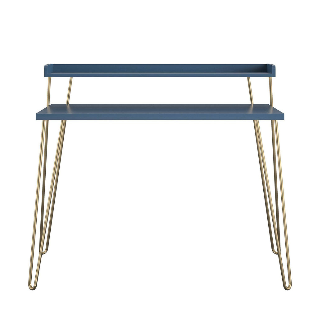 Navy Retro Desk with Riser and Gold Legs B161
