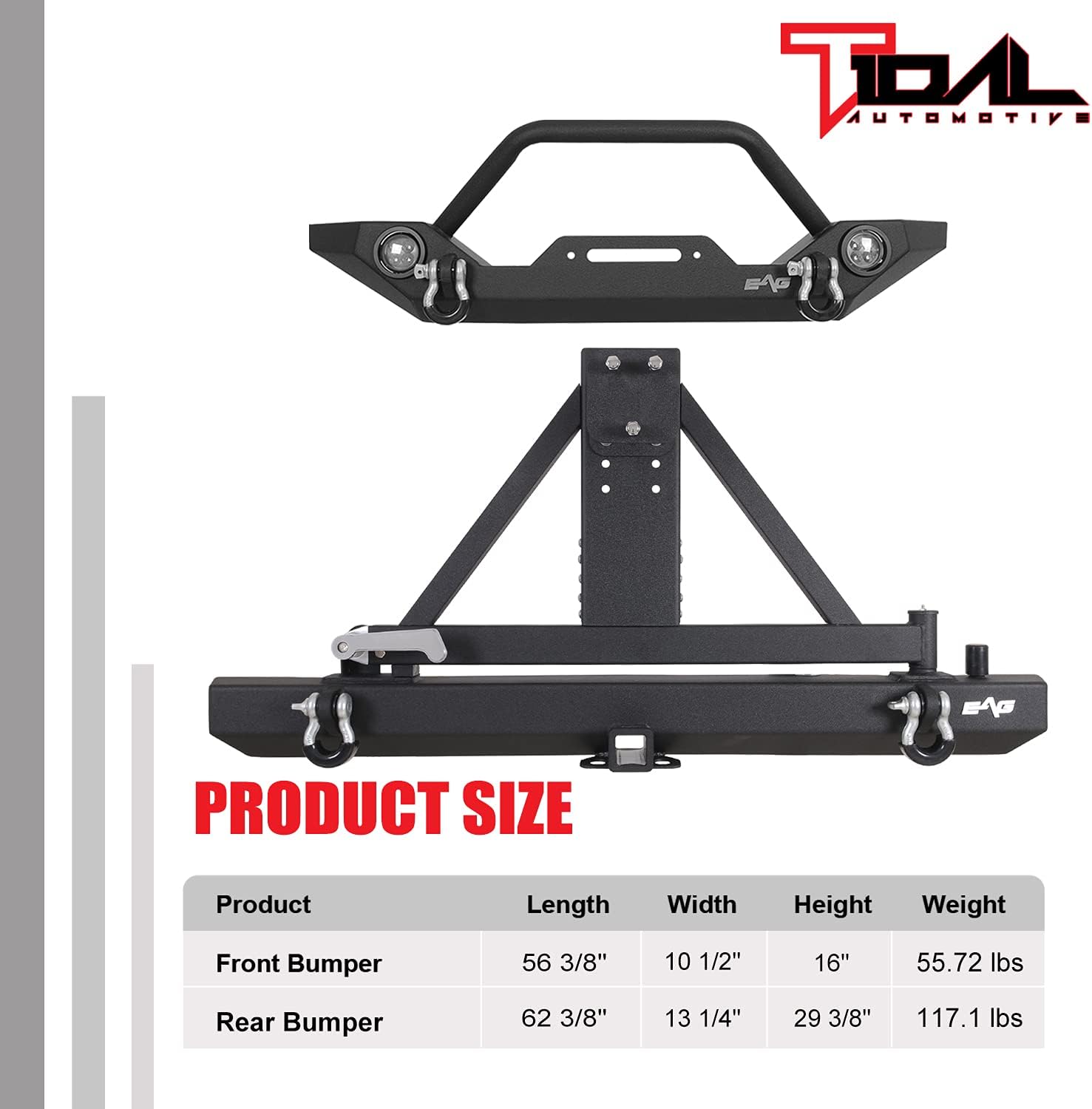LED Light Front Bumper and Assembled Rear Bumper with Tire Carrier Combo D76021