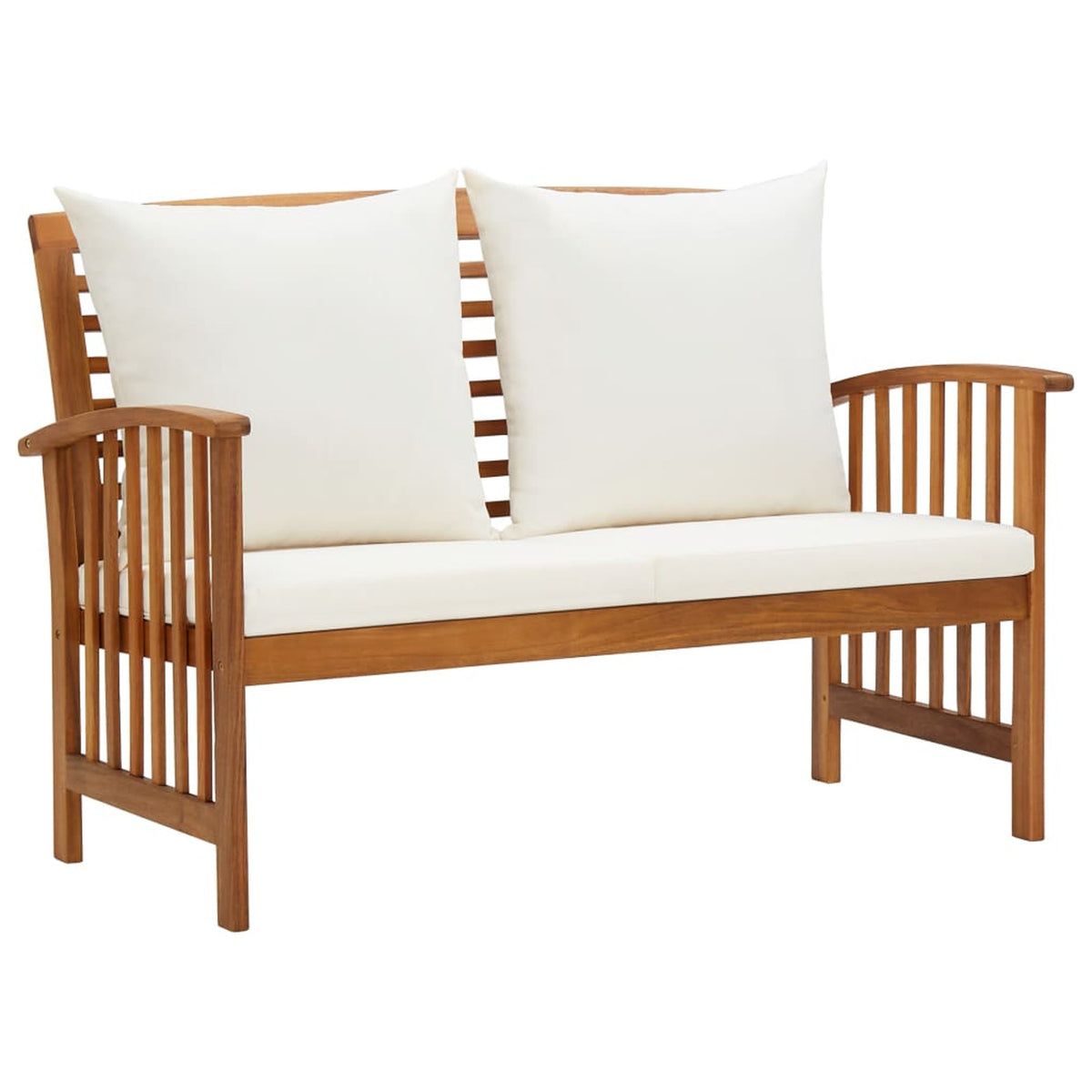 5 Piece Patio Lounge Set Cream White Cushioned Acacia Wood Outdoor Sofa Set Q66855