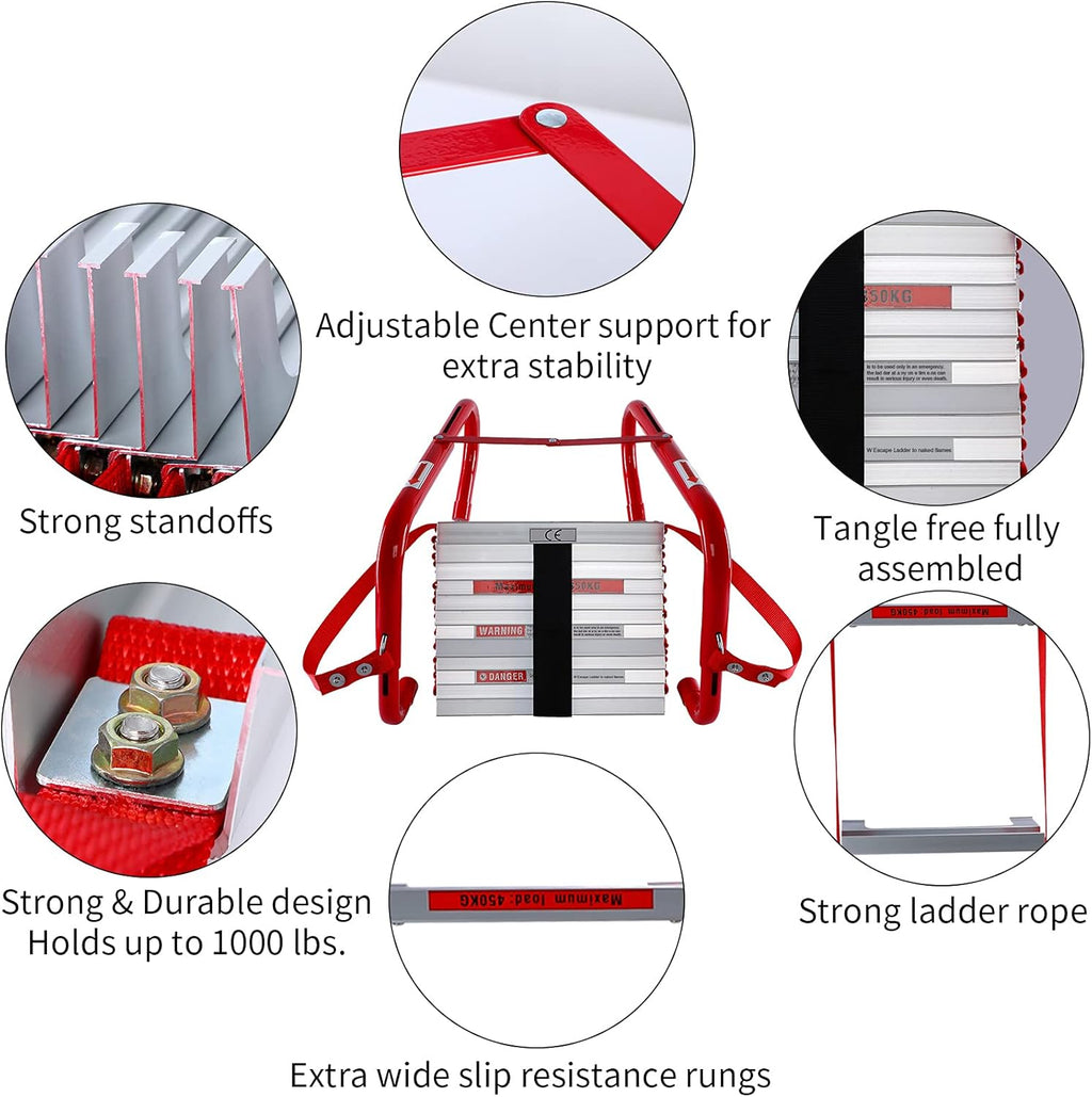 Retractable Fire Escape Ladder 15 Foot with Aluminum Steps T254519