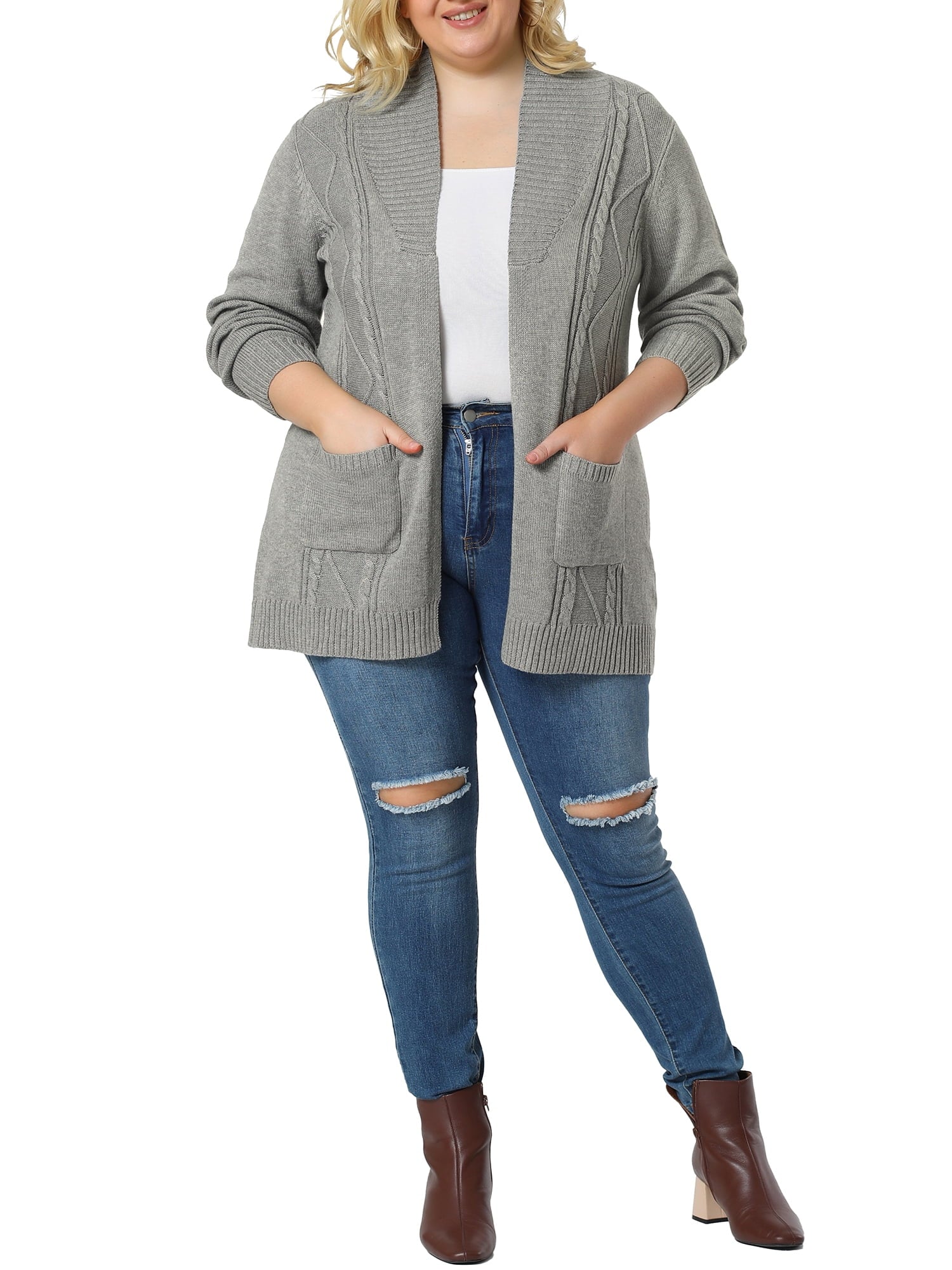 Plus Size Open Front Long Sleeves Kimono Cardigan V1390