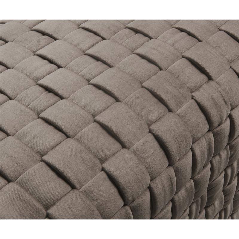 Taupe/Gold Velvet Cube Ottoman with Metal Base E676