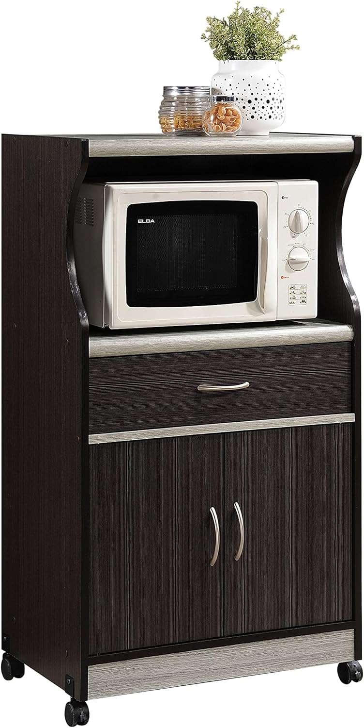 Black-Beech Microwave Kitchen Cart S2619