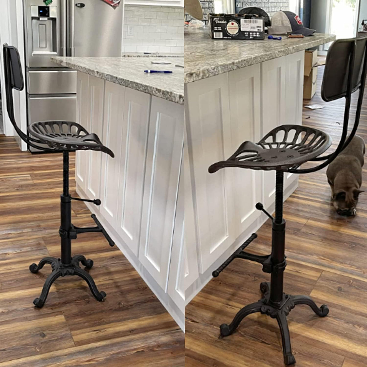 Industrial Rustic Bar Stool with Back, Adjustable Counter Height 22-26 inch D3208