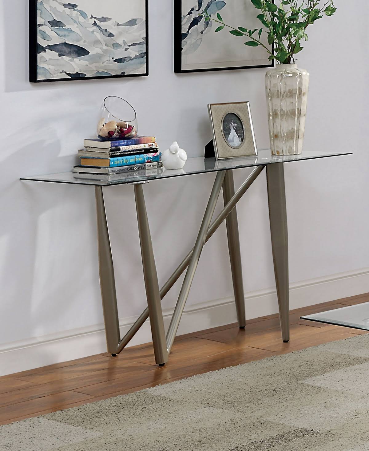 Glass Top Console Table Champagne I96654