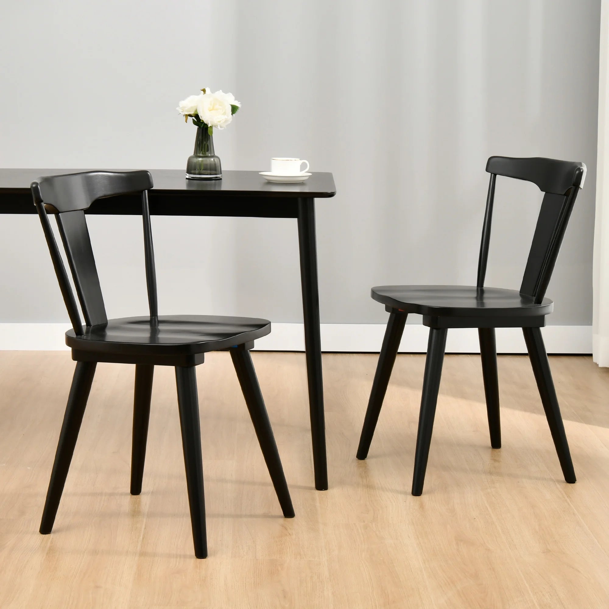 Black Wood Slat Back Dining Chair Set of 2 I206505