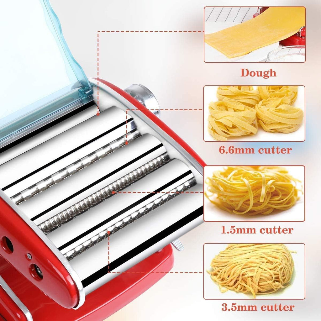 Stainless Steel Manual Pasta Maker Machine with 3 Cutters, 8.7 inches W236