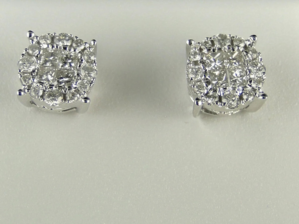 14K White Gold Princess Cut Diamond Stud Earrings 1/2 Ct R89462
