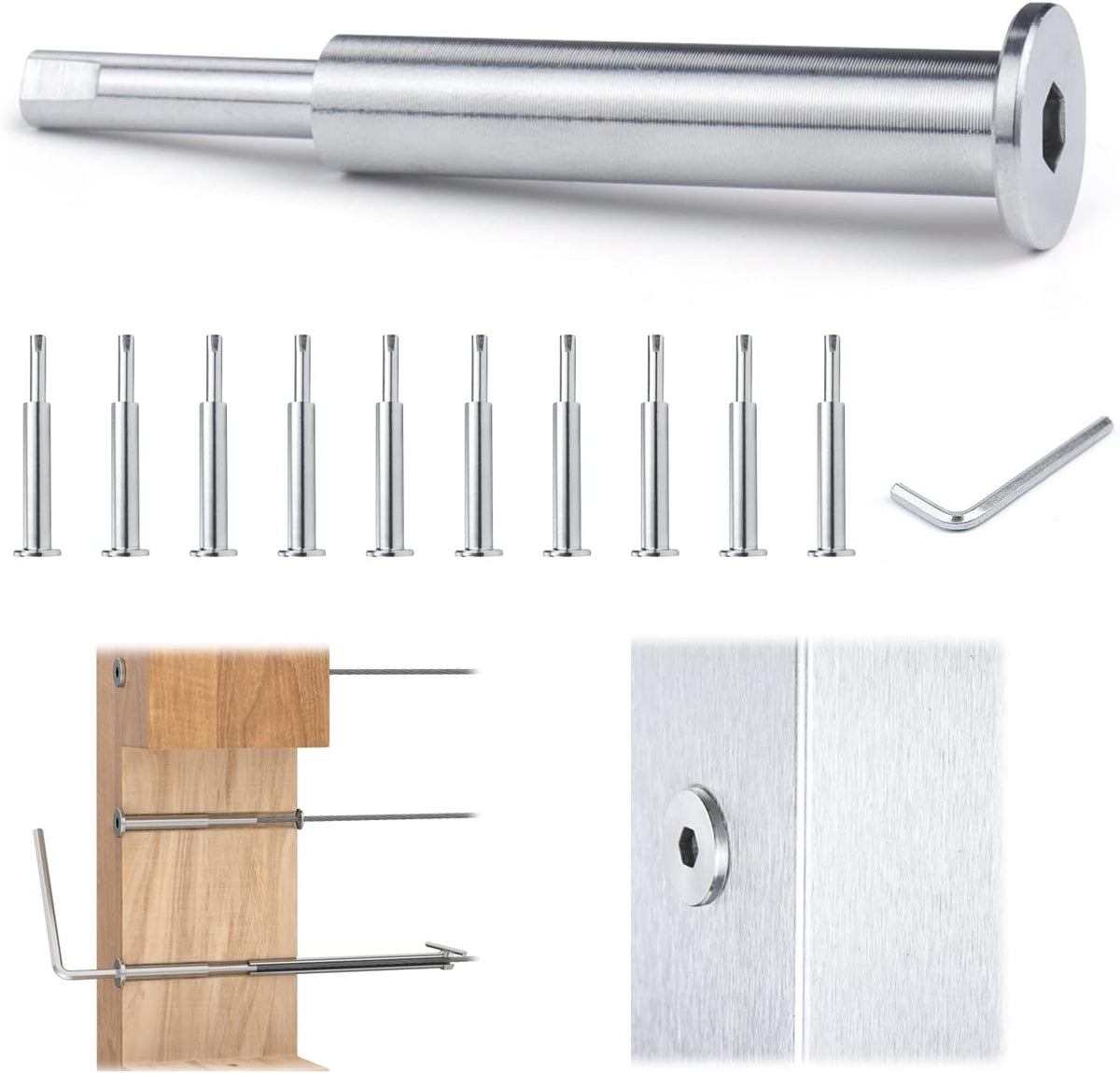 10Pack Cable Railing Kit Invisible 1/8" T316 Stainless Steel Swage Tensioner for Wood Metal Post Deck Stairs J6959