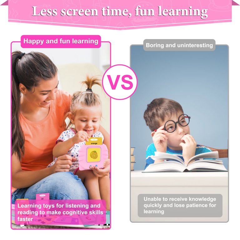 ABC Talking Flash Cards with 224 Sight Words, Montessori Toys for Toddlers, Pink X234