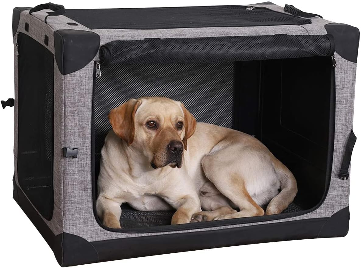 Khaki 26 Dog Crate Carrier Portable Folding Kennel Y424