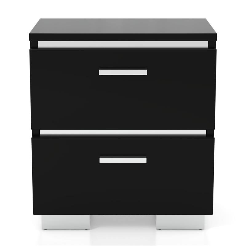 2pc Black Wood Bedroom Set with 2 Nightstands W9803