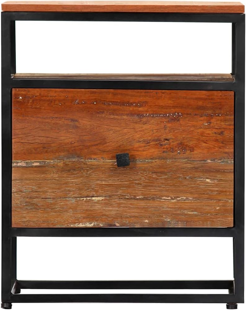Solid Reclaimed Wood and Steel Bedside Cabinet O851