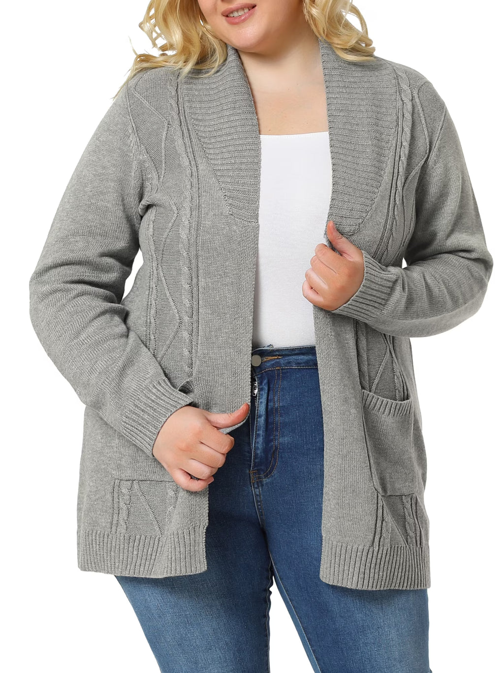 Plus Size Open Front Long Sleeves Kimono Cardigan V1390