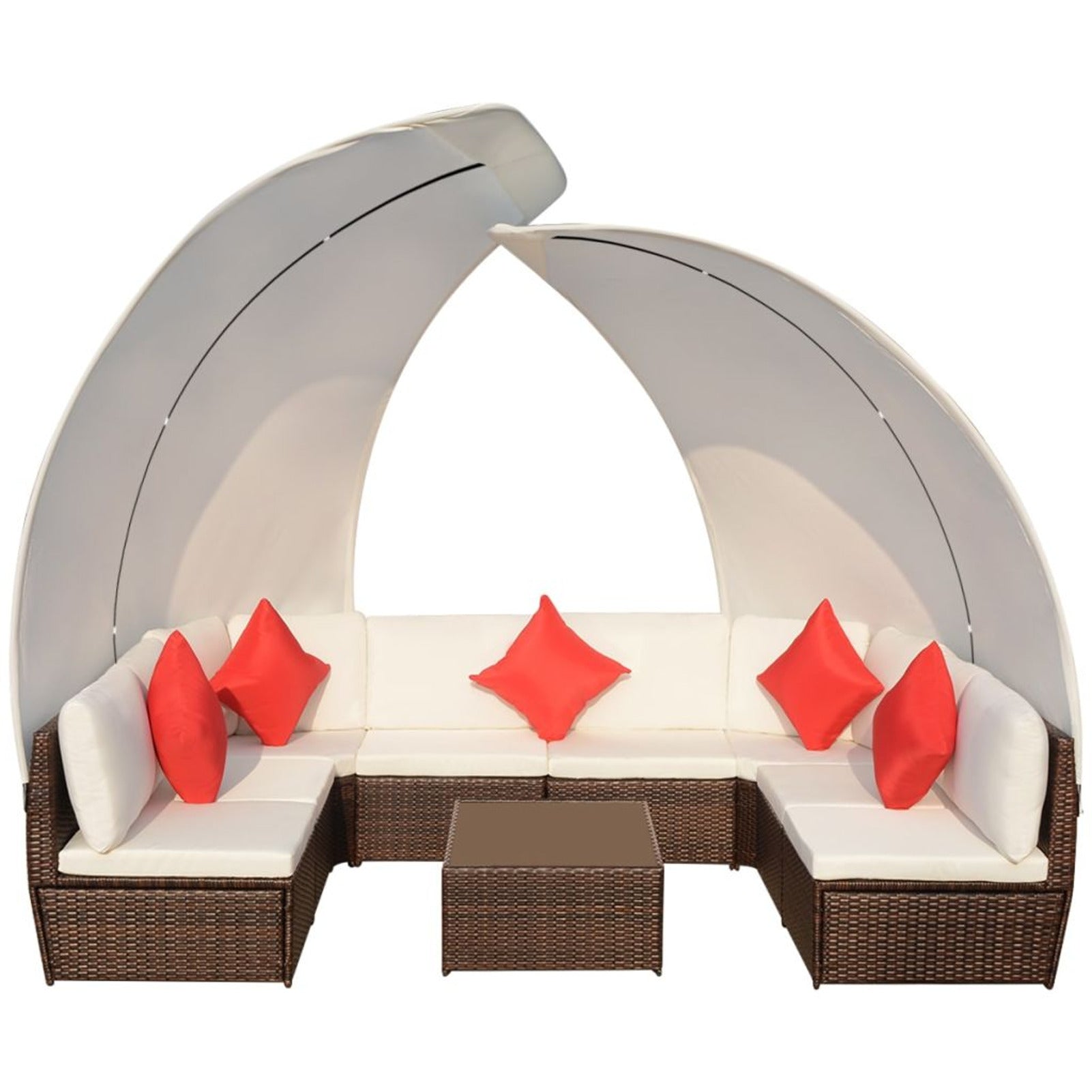 9 Piece Cream White Cushioned Poly Rattan Outdoor Furniture Set N132165