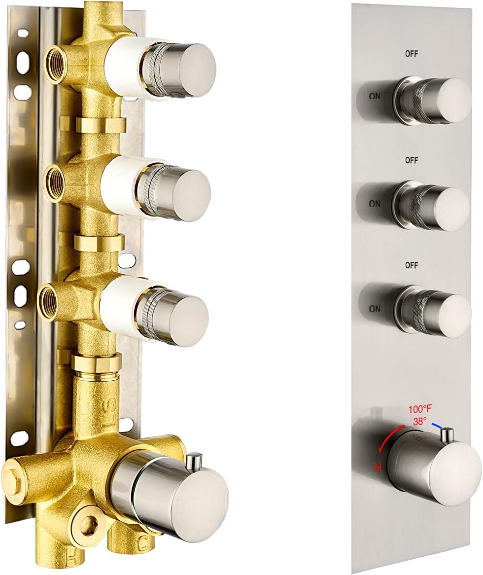 Brushed Nickel Solid Brass Shower Diverter Thermostatic Mixer Valve with Trim S109445
