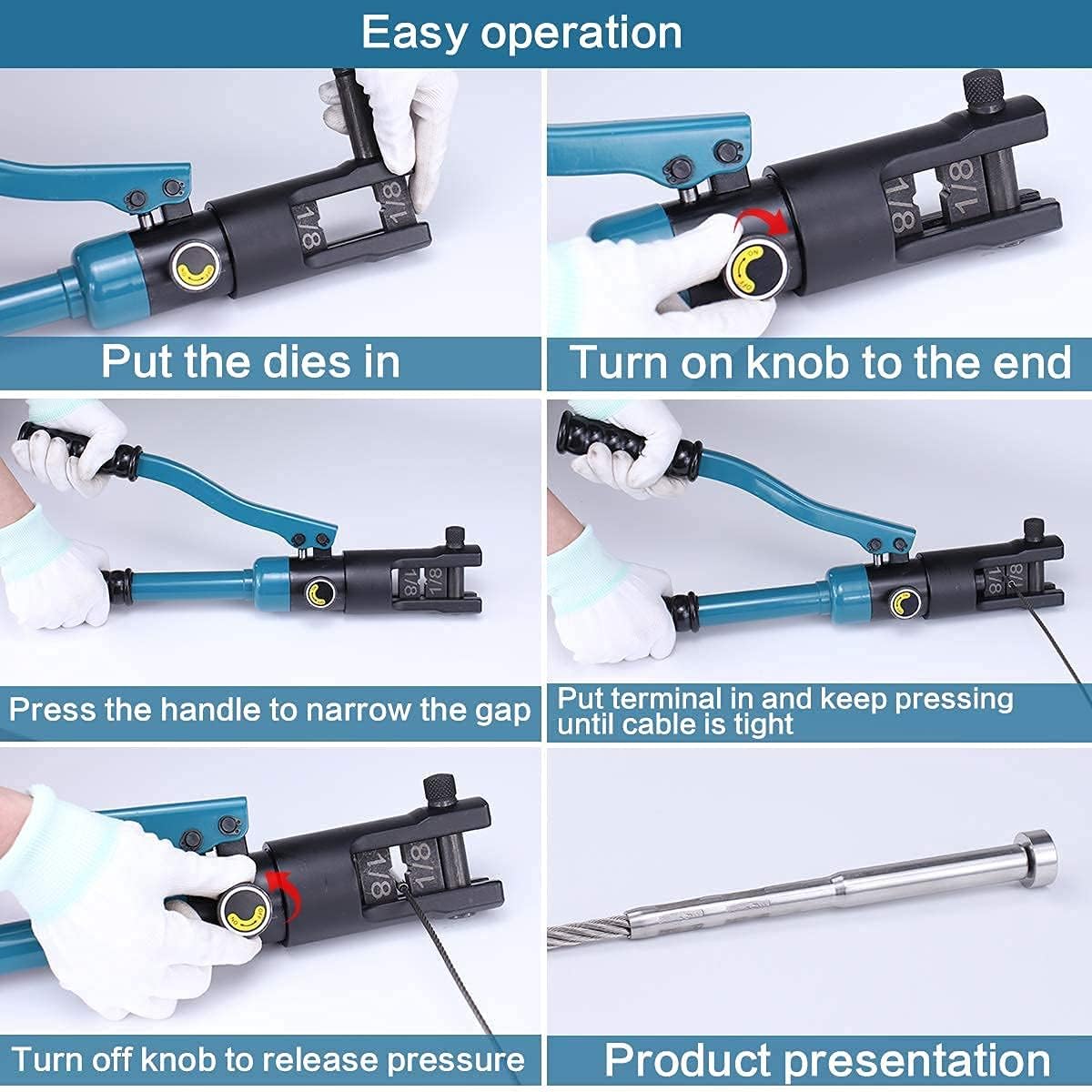 5/32 Stainless Steel Wire Rope and Hydraulic Hand Crimper Swage Tool 60Ton U554631