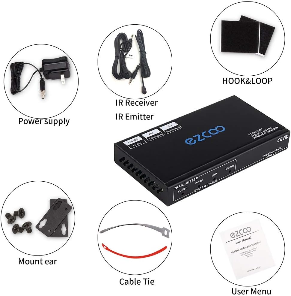 HDBaseT HDMI ARC Extender 4K 60Hz HDR10 18Gbps by Cat5e Cat6 SPDIF Toslink Bi-Directional PoE+IR+CEC 230ft 1080P 130ft 4K HDMI2.0 HDCP2.2 DTS:X 4K Down-Scale Slim Case F147128