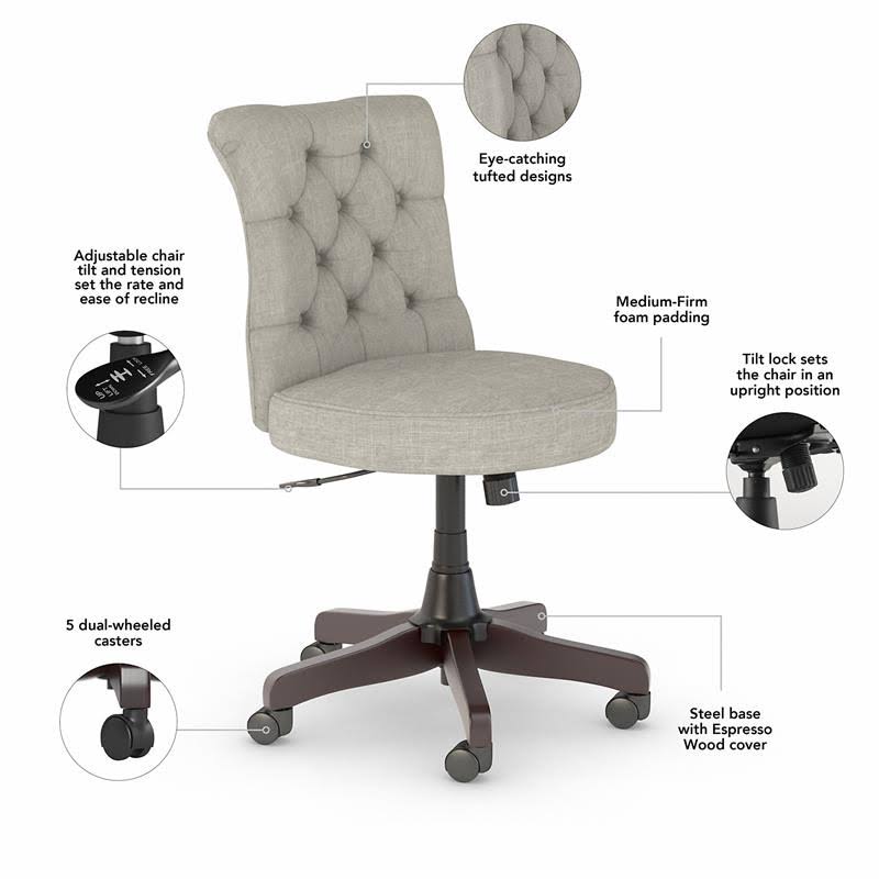 48W Writing Desk with Mid Back Tufted Office Chair in Cape Cod Gray O721951