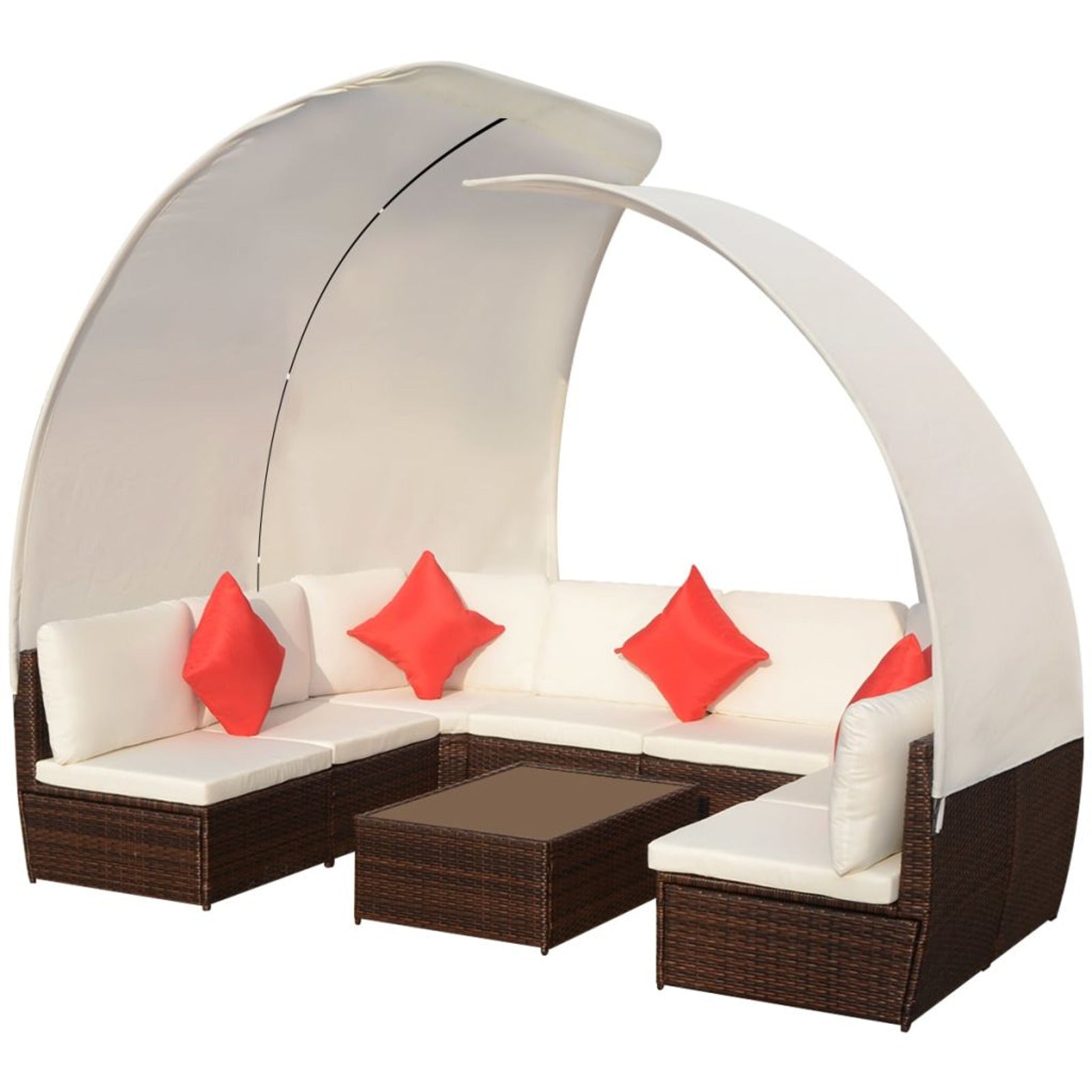 9 Piece Cream White Cushioned Poly Rattan Outdoor Furniture Set N132165