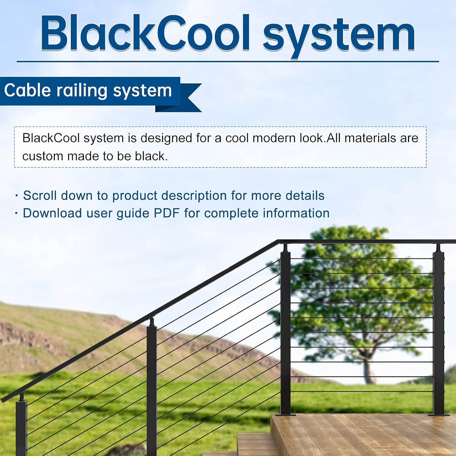 4 Pack 36x2x2 Stainless Steel Black Cable Railing Post M221144
