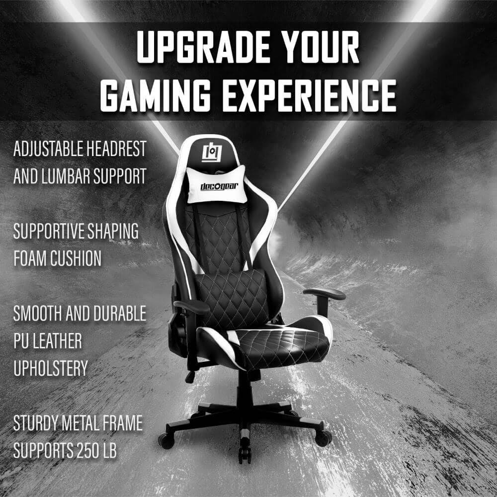 White Ergonomic Foam Gaming Chair with Adjustable Head and Lumbar Support H1233