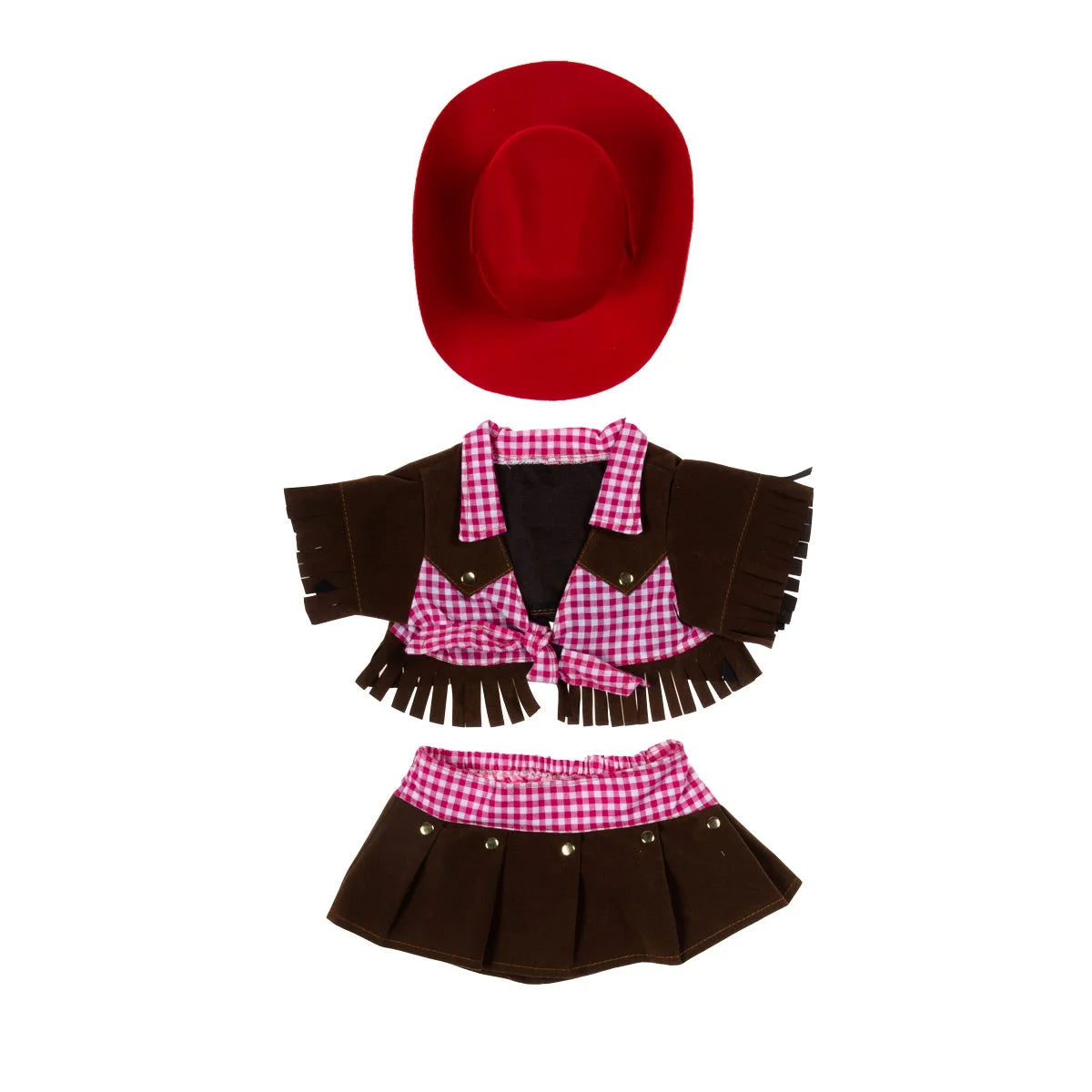 Cowgirl Pink And Brown Outfit With Red Hat Fits Most 14"-18" J8876