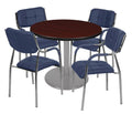 42x22 Round Platter Base Table Mahogany Grey 4 Uptown Side Chairs Navy V1155