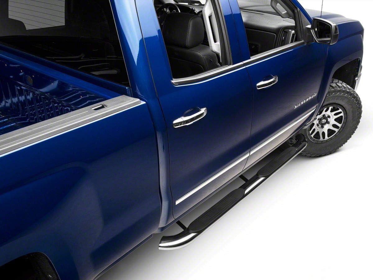 4-Inch Oval Bent End Side Step Bars; Rocker Mount; Stainless Steel B1207