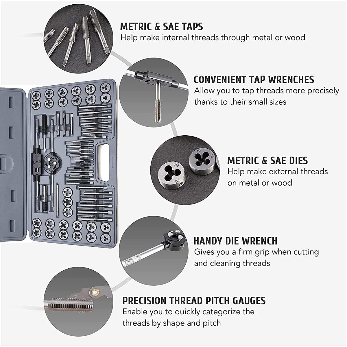 60 Piece Metric & SAE Tap and Die Tool Set with Storage Case O30848