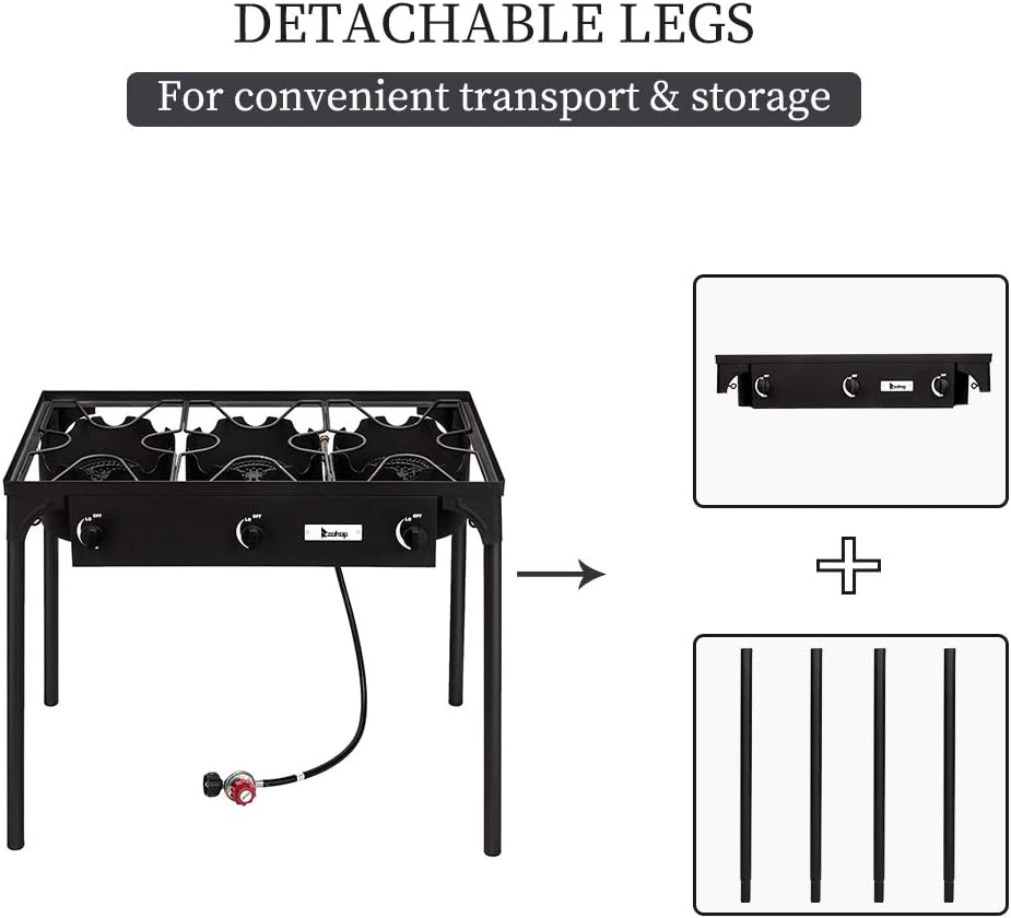 Outdoor 3 Burner Propane Gas Camp Stove with Detachable Legs A275