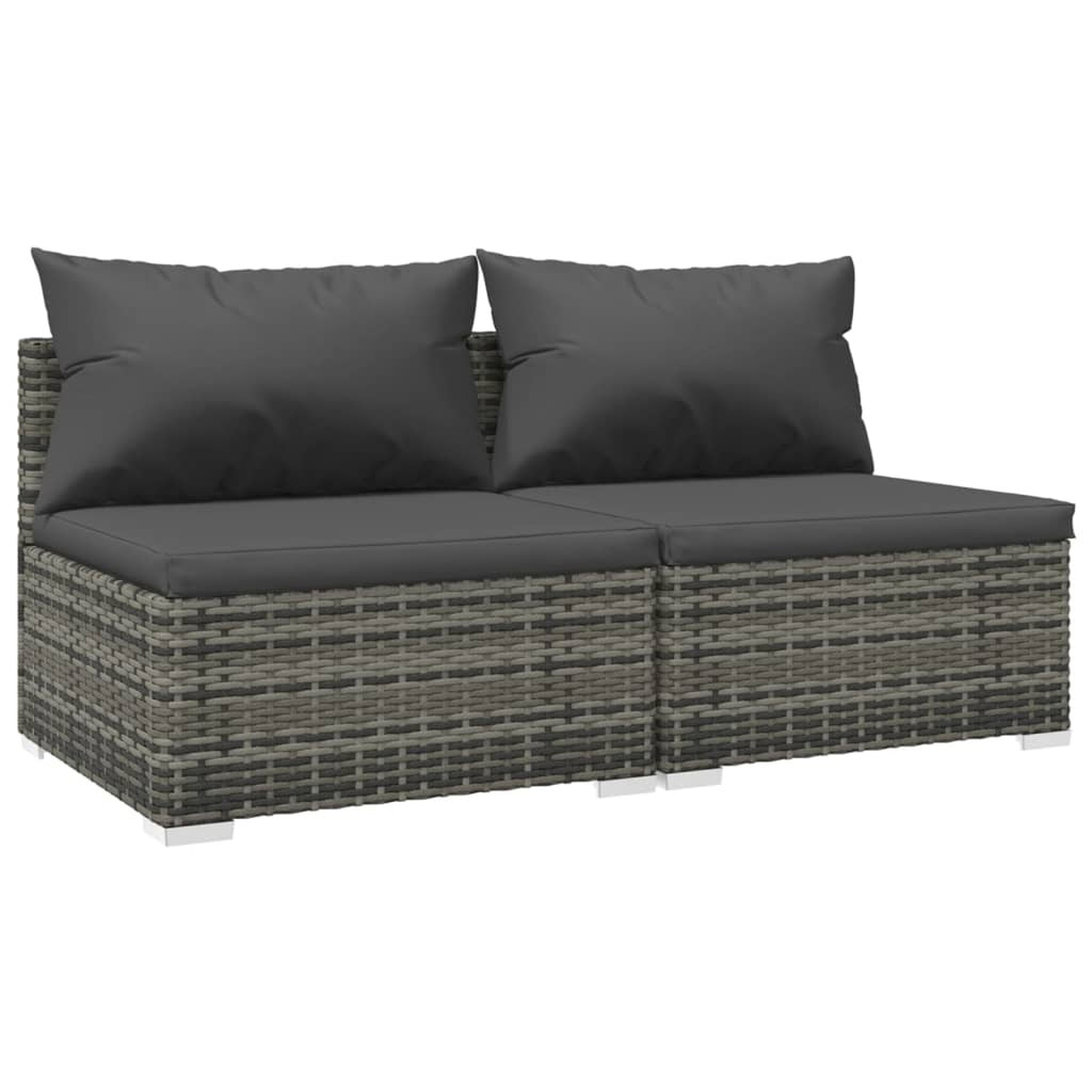 2 Piece Gray Poly Rattan Patio Lounge Set with Cushion and Pillow R6239