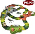 192 Pieces Flexible Train Track Race Car Vehicle Playset with 2 Battery Powered Race Cars and 2 Dinosaur Figures M96452