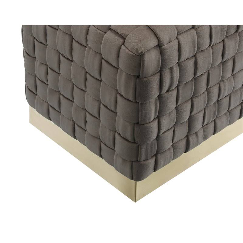 Taupe/Gold Velvet Cube Ottoman with Metal Base E676