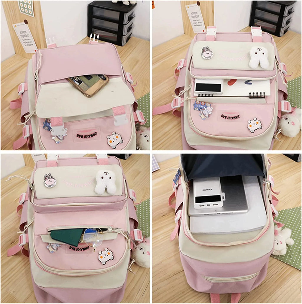5Pcs Backpacks Combo Set with Bear Pendant & Pins Z4271