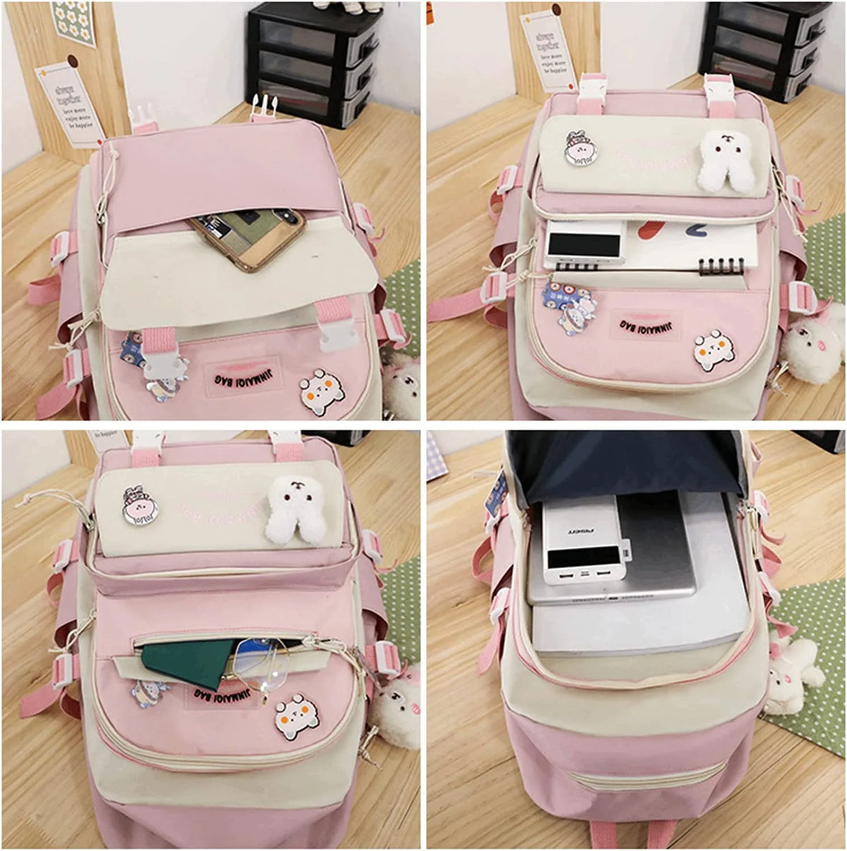 5Pcs Backpacks Combo Set with Bear Pendant & Pins Z4271