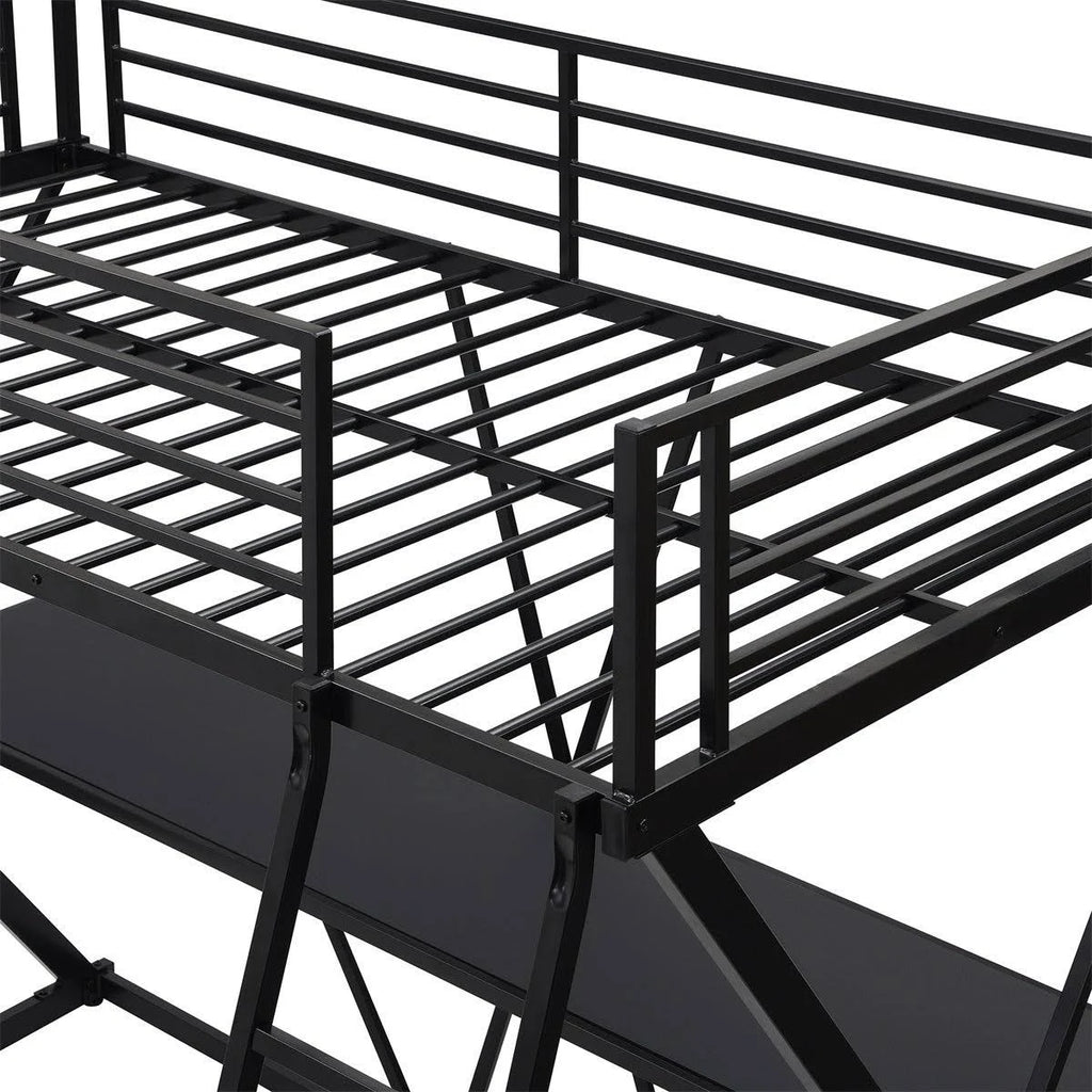 Twin Loft Bed with Desk, Ladder, and Guardrails - Silver J239