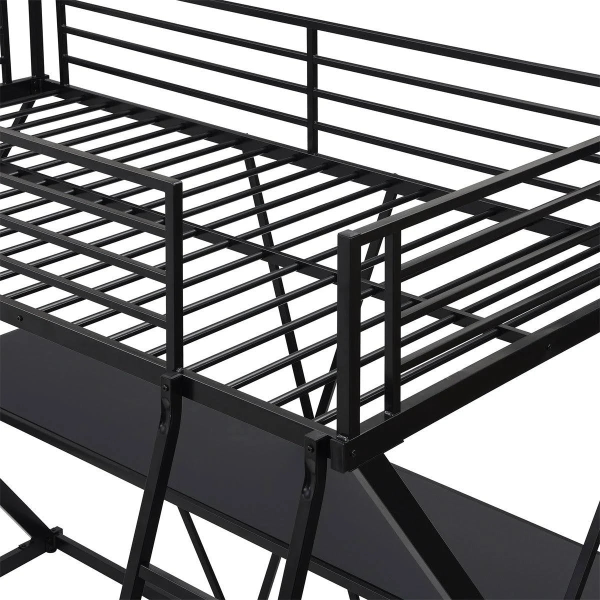 Twin Loft Bed with Desk, Ladder, and Guardrails - Silver J239