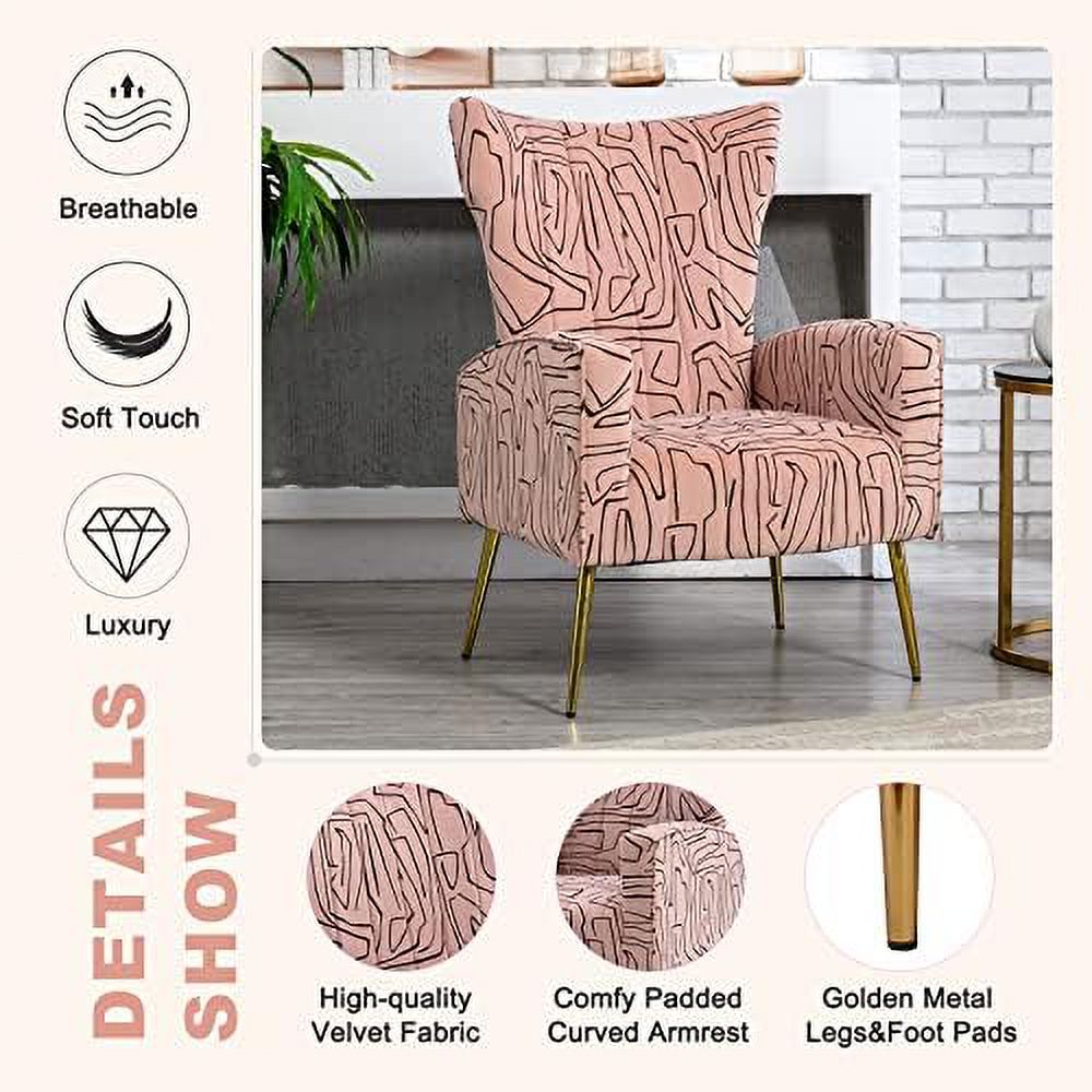 Navy Velvet Wingback Accent Chair with Metal Gold Legs M60384